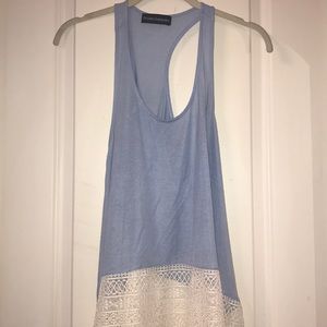Baby blue racerback tank with lace on bottom